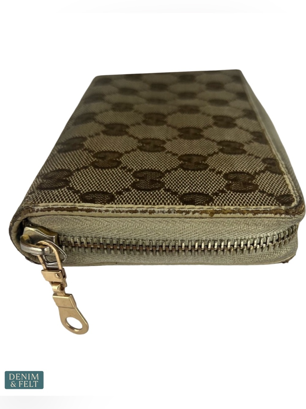 Gucci GG Monogram Zip Around Wallet Beige Ebony Canvas Logo Plate Organizer - Picture 6 of 16